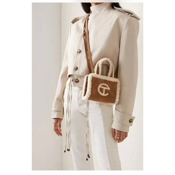 TELFAR X UGG Small Shoppers Bag Shearling Tote Chestnut & Natural - Picture 12 of 16